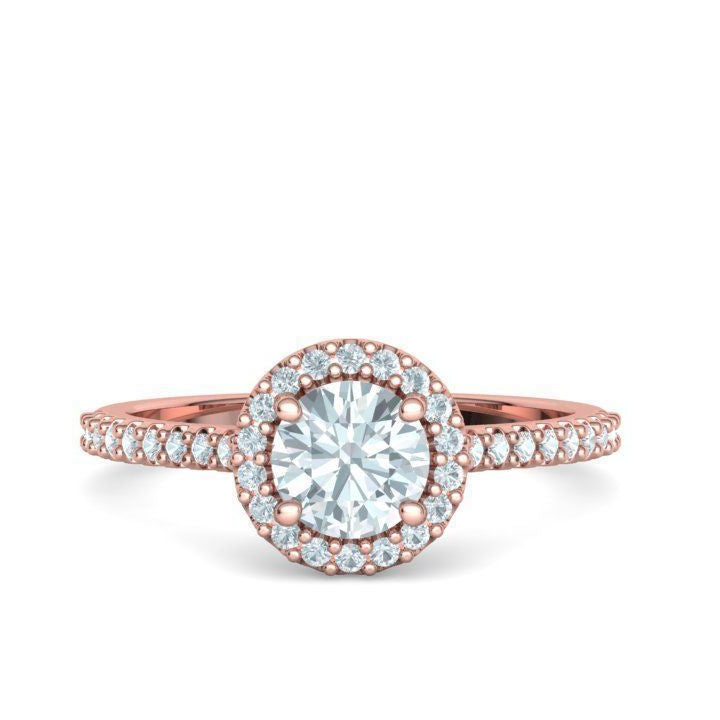 1 ct Round Diamond Engagement Ring with Halo - Pavé Band