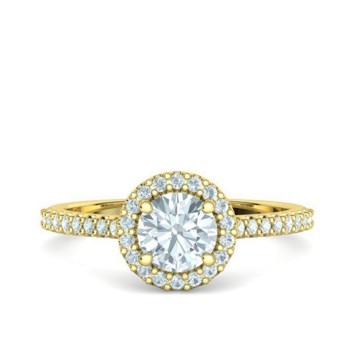 1 ct Round Diamond Engagement Ring with Halo - Pavé Band
