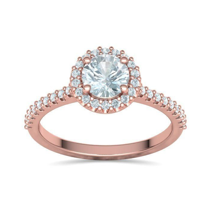 1 ct Round Diamond Engagement Ring with Halo - Pavé Band