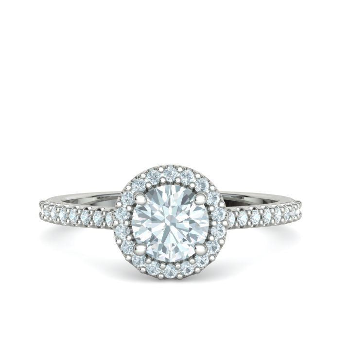 1 ct Round Diamond Engagement Ring with Halo - Pavé Band