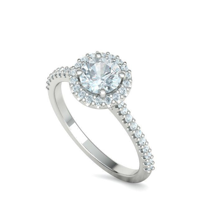1 ct Round Diamond Engagement Ring with Halo - Pavé Band