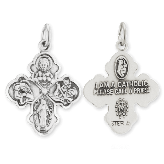 Double-Sided Four-Way Cross Pendant with Antique Finish in Sterling Silver