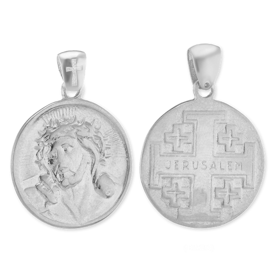 Jesus-Anhänger mit Jerusalemkreuz aus Sterlingsilber und Medaillons aus Sterlingsilber, veredelt mit 14-karätigem Gelbgold