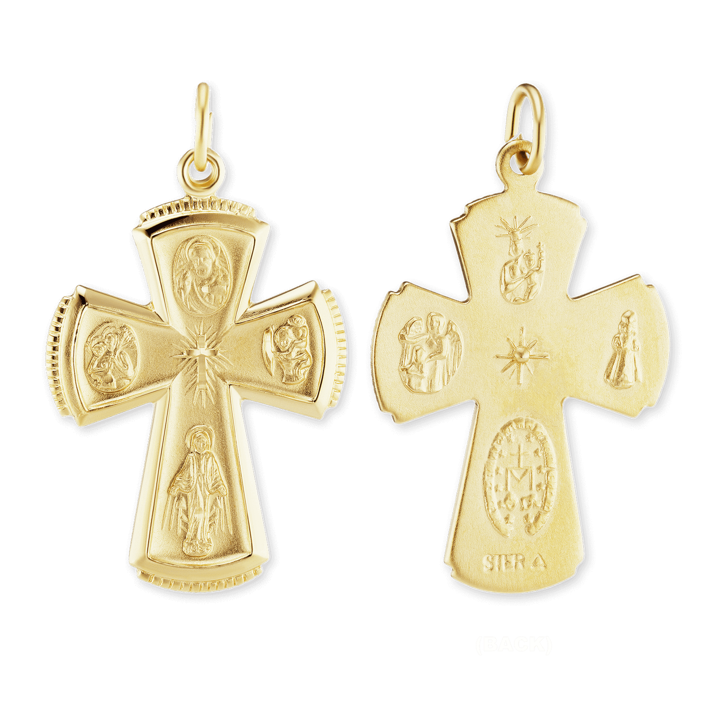 Doppelseitiger Vier-Wege-Kreuzanhänger aus Sterlingsilber