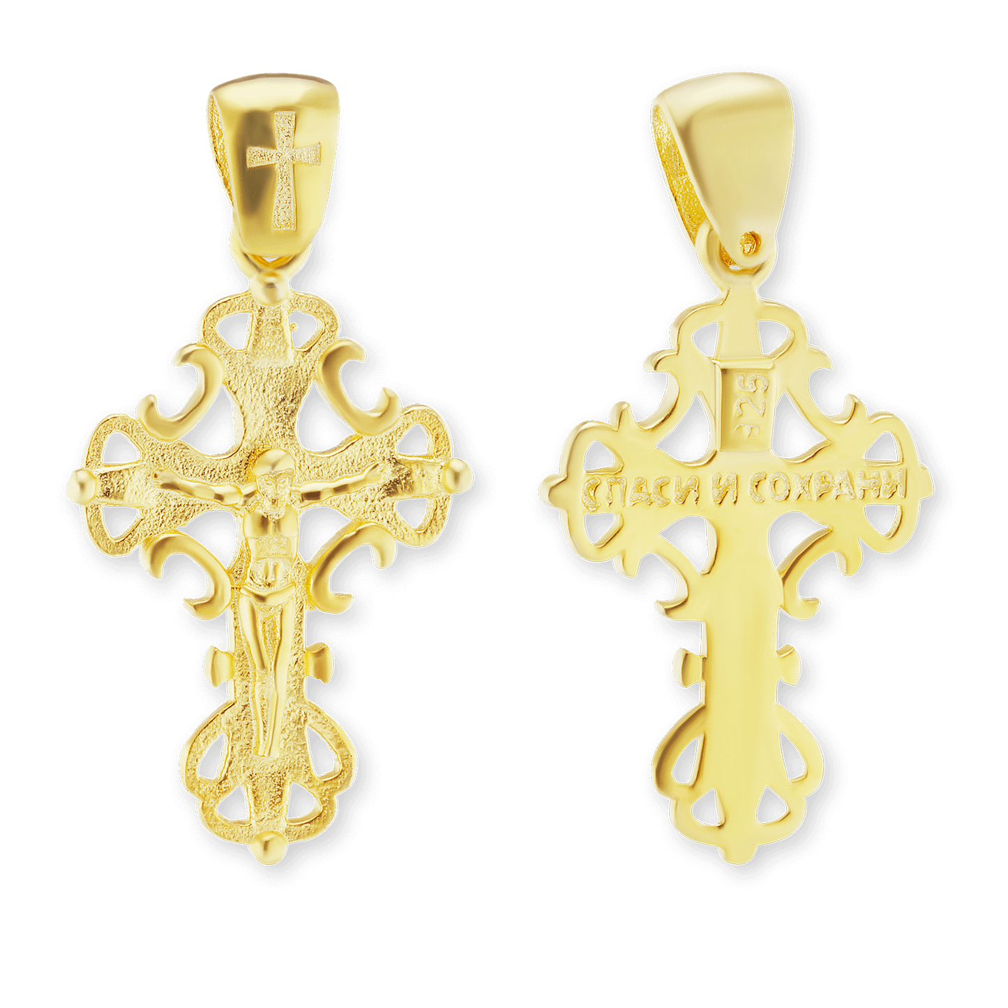 Kreuzanhänger aus Sterlingsilber mit filigranem Weinrankenmuster