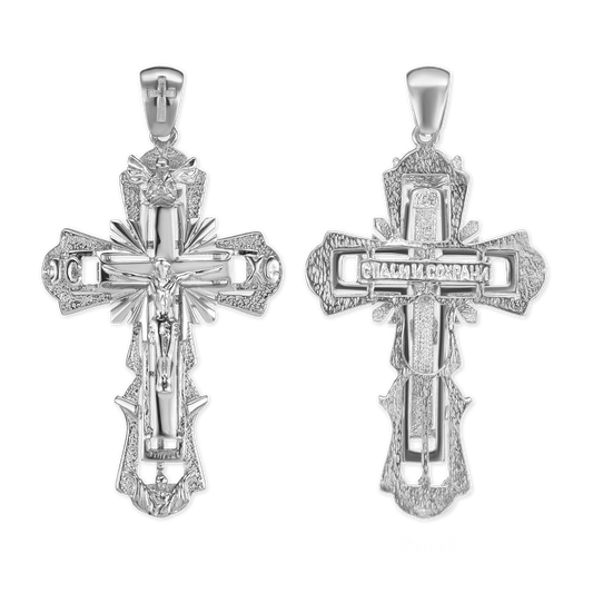 Zweifarbiger, verzierter Kruzifix-Anhänger aus Sterlingsilber