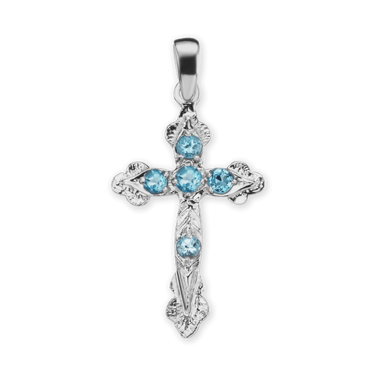 Apostelkreuz-Anhänger mit hellblauem Zirkonia in Sterlingsilber