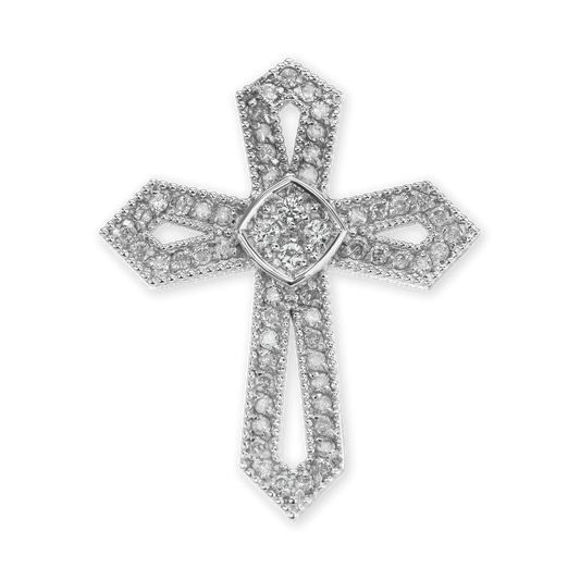 Passionskreuz-Anhänger aus Sterlingsilber mit Zirkonia, veredelt mit 14-karätigem Gelbgold.