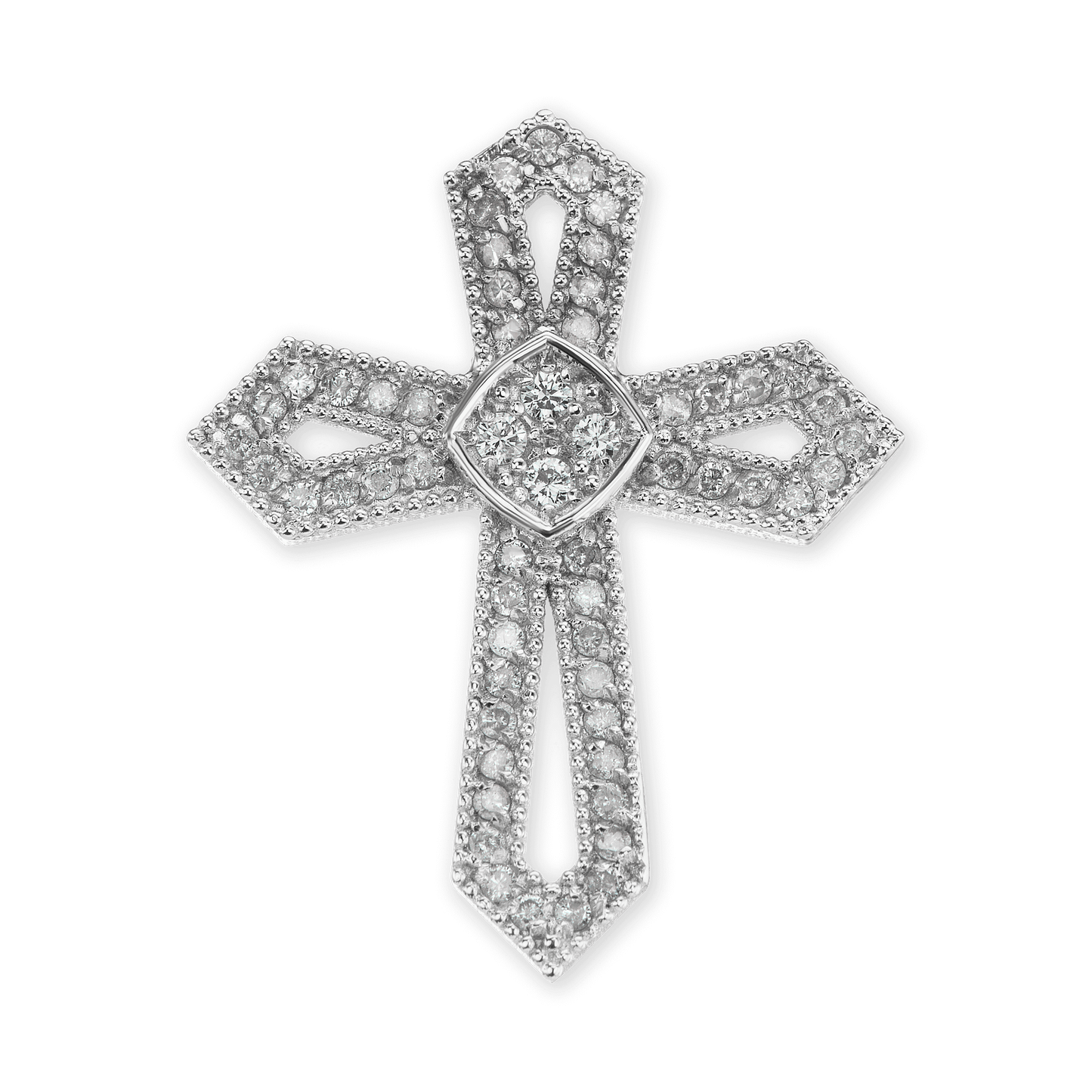 Passionskreuz-Anhänger aus Sterlingsilber mit Zirkonia, veredelt mit 14-karätigem Gelbgold.