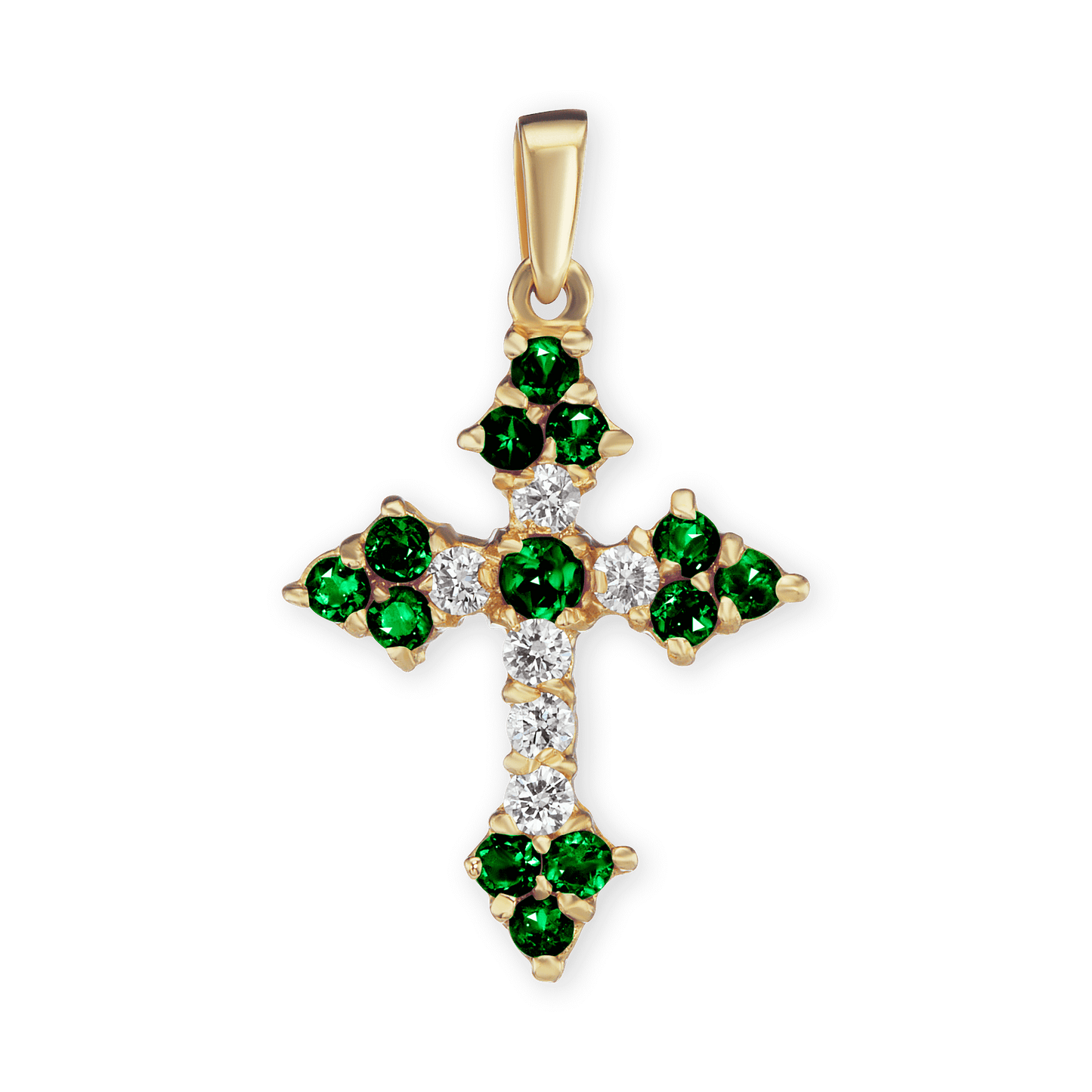 Trinity Cross Pendant with Green Cubic Zirconia in Sterling Silver
