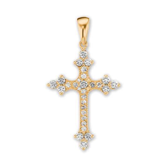 Trinity-Kreuz-Anhänger mit Zirkonia in 18 Karat Gelbgold