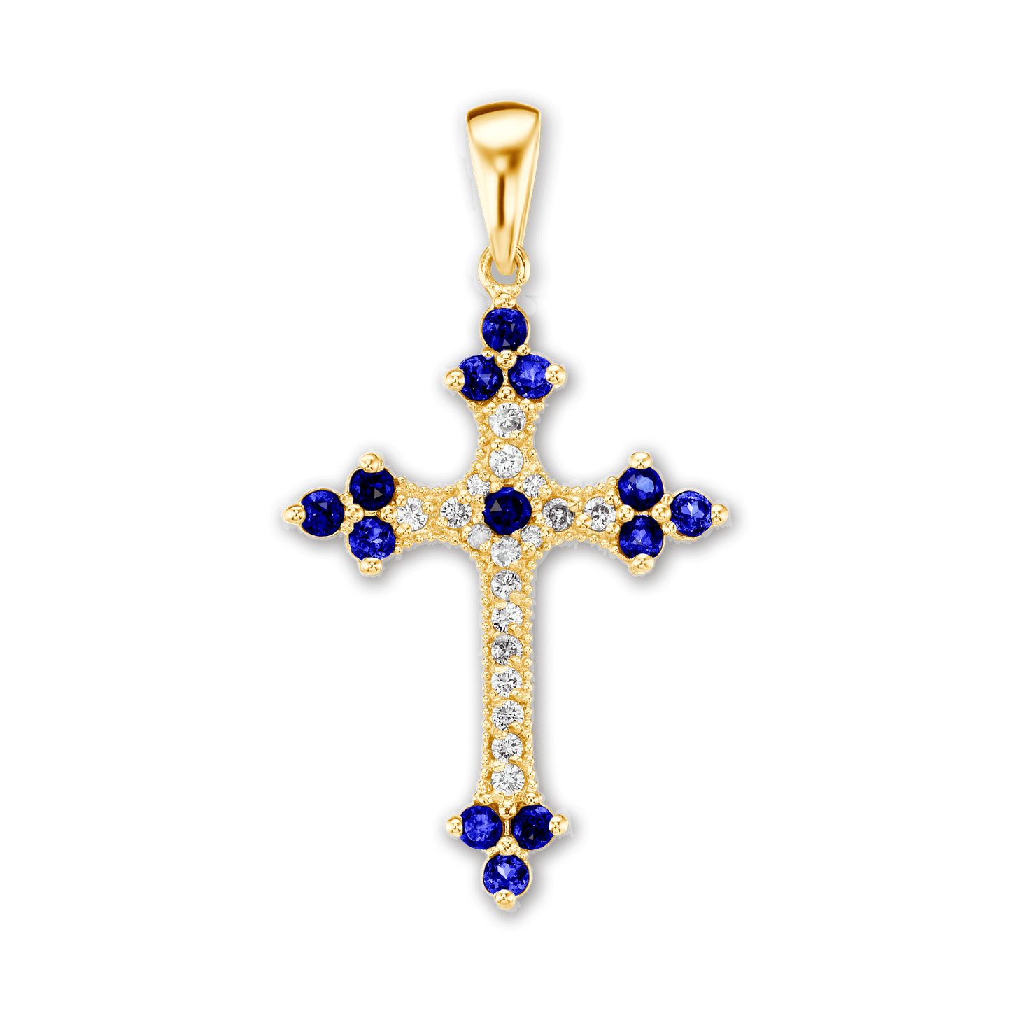 Trinity Cross Pendant with Dark Blue Cubic Zirconia in Sterling Silver
