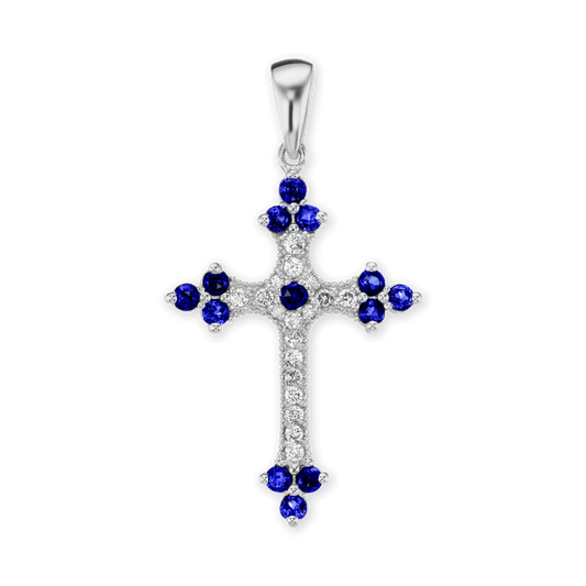 Trinity-Kreuz-Anhänger mit dunkelblauem Zirkonia in Sterlingsilber