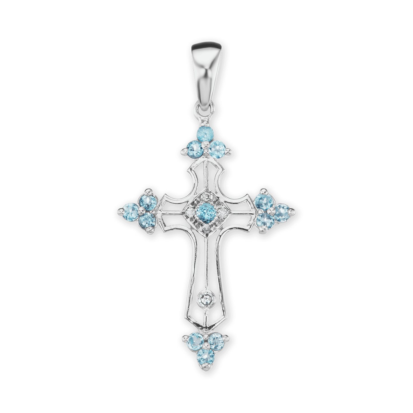 Trinity-Kreuz-Anhänger mit hellblauem Zirkonia in Sterlingsilber