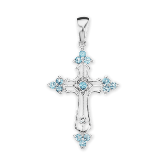 Trinity-Kreuz-Anhänger mit hellblauem Zirkonia in Sterlingsilber