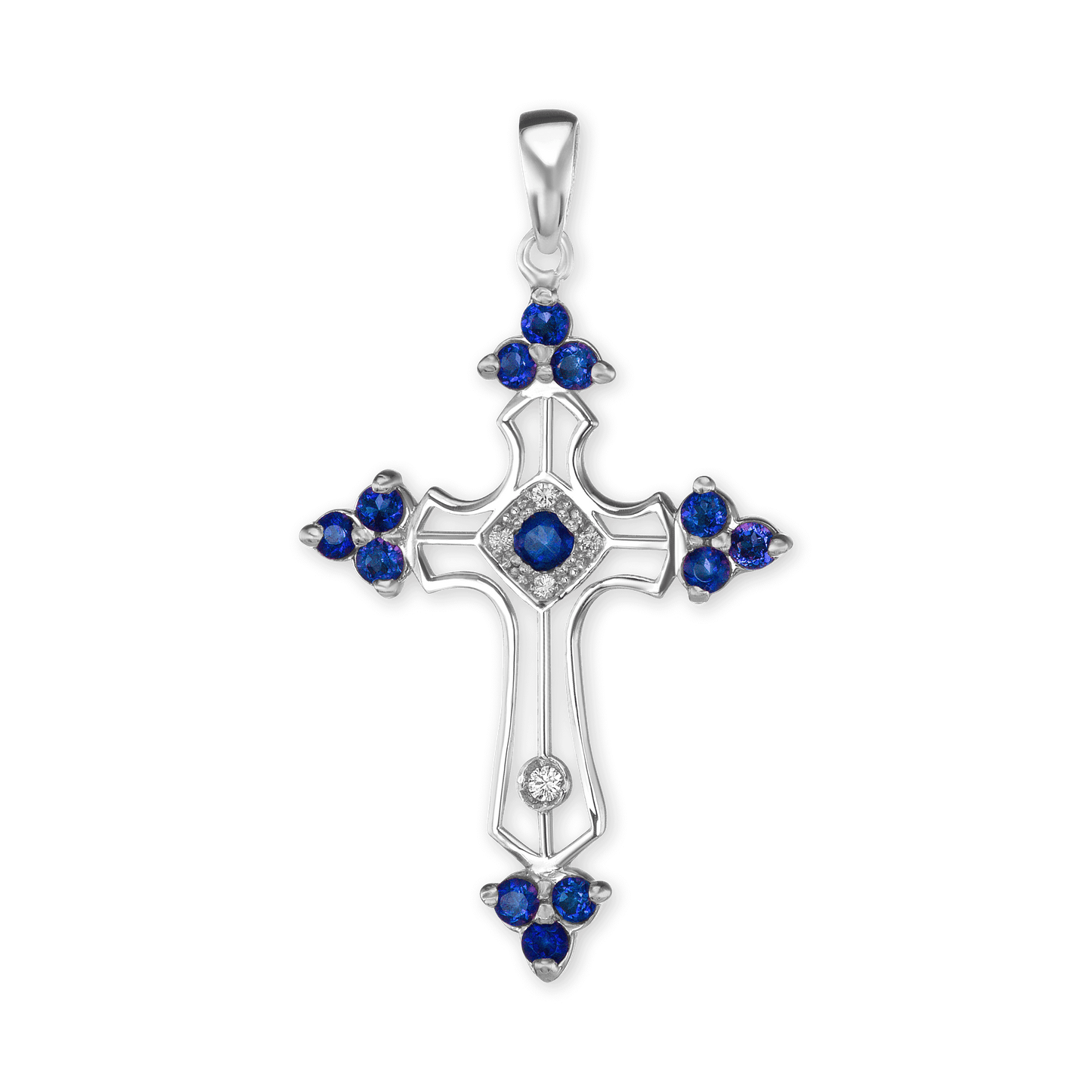 Trinity-Kreuz-Anhänger mit dunkelblauem Zirkonia in Sterlingsilber