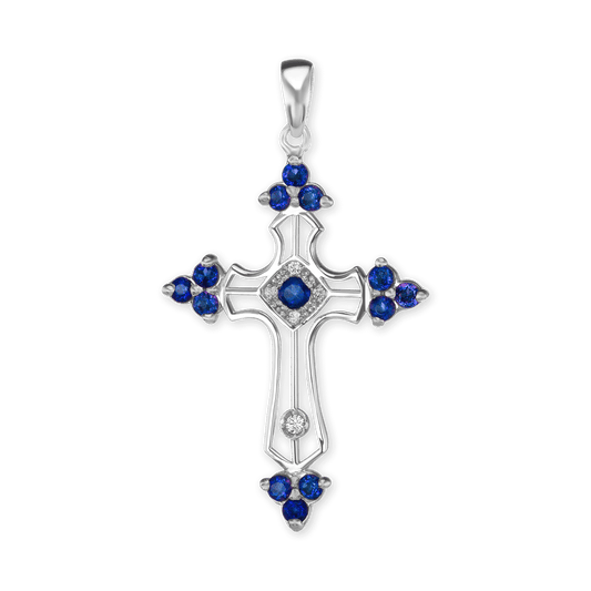 Trinity-Kreuz-Anhänger mit dunkelblauem Zirkonia in Sterlingsilber