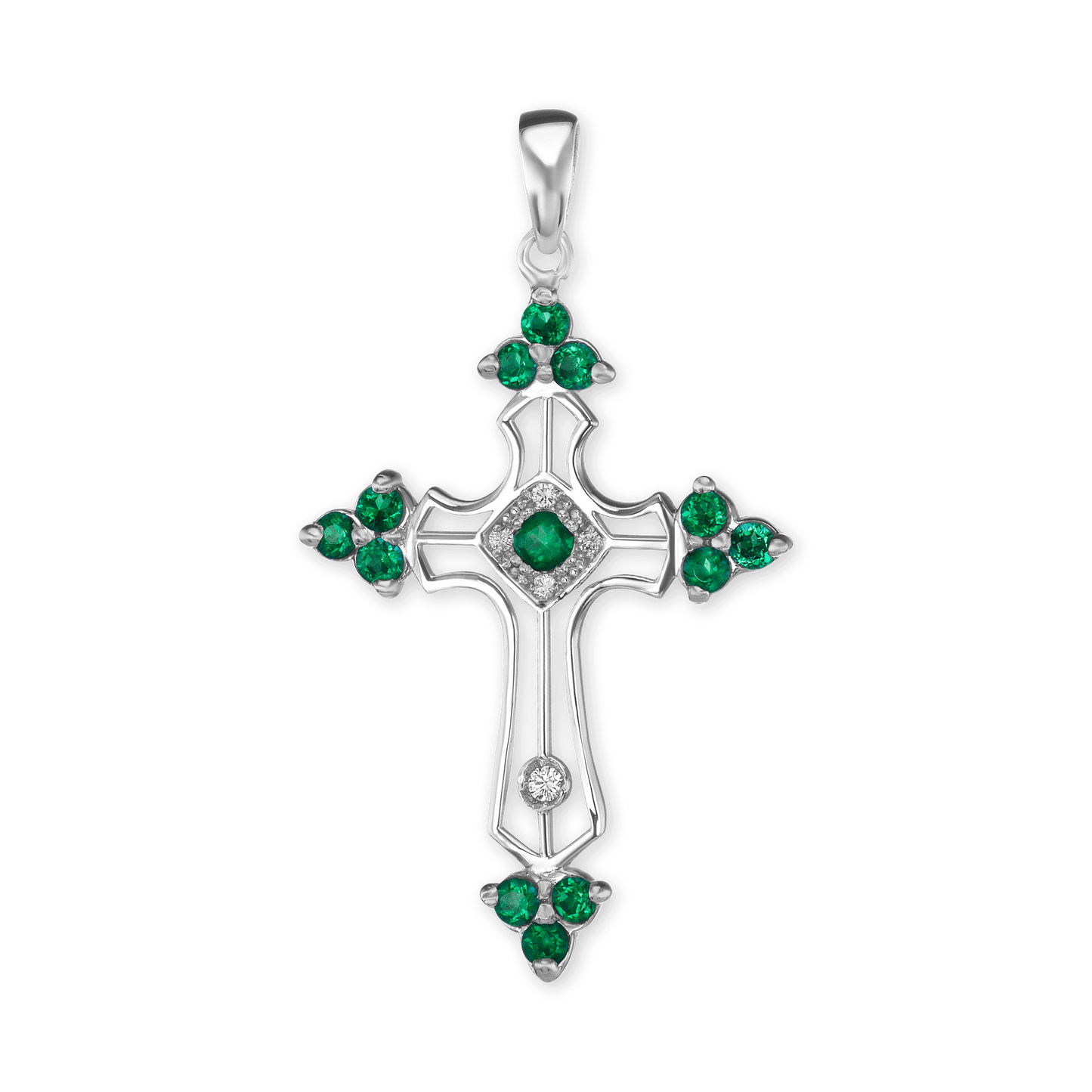 Trinity-Kreuz-Anhänger mit grünem Zirkonia in Sterlingsilber