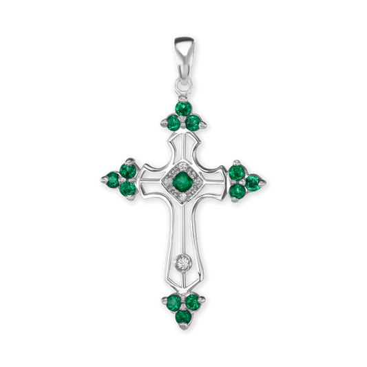 Trinity-Kreuz-Anhänger mit grünem Zirkonia in Sterlingsilber