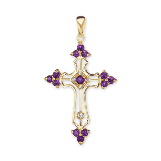 Trinity-Kreuz-Anhänger mit violettem Zirkonia in Sterlingsilber