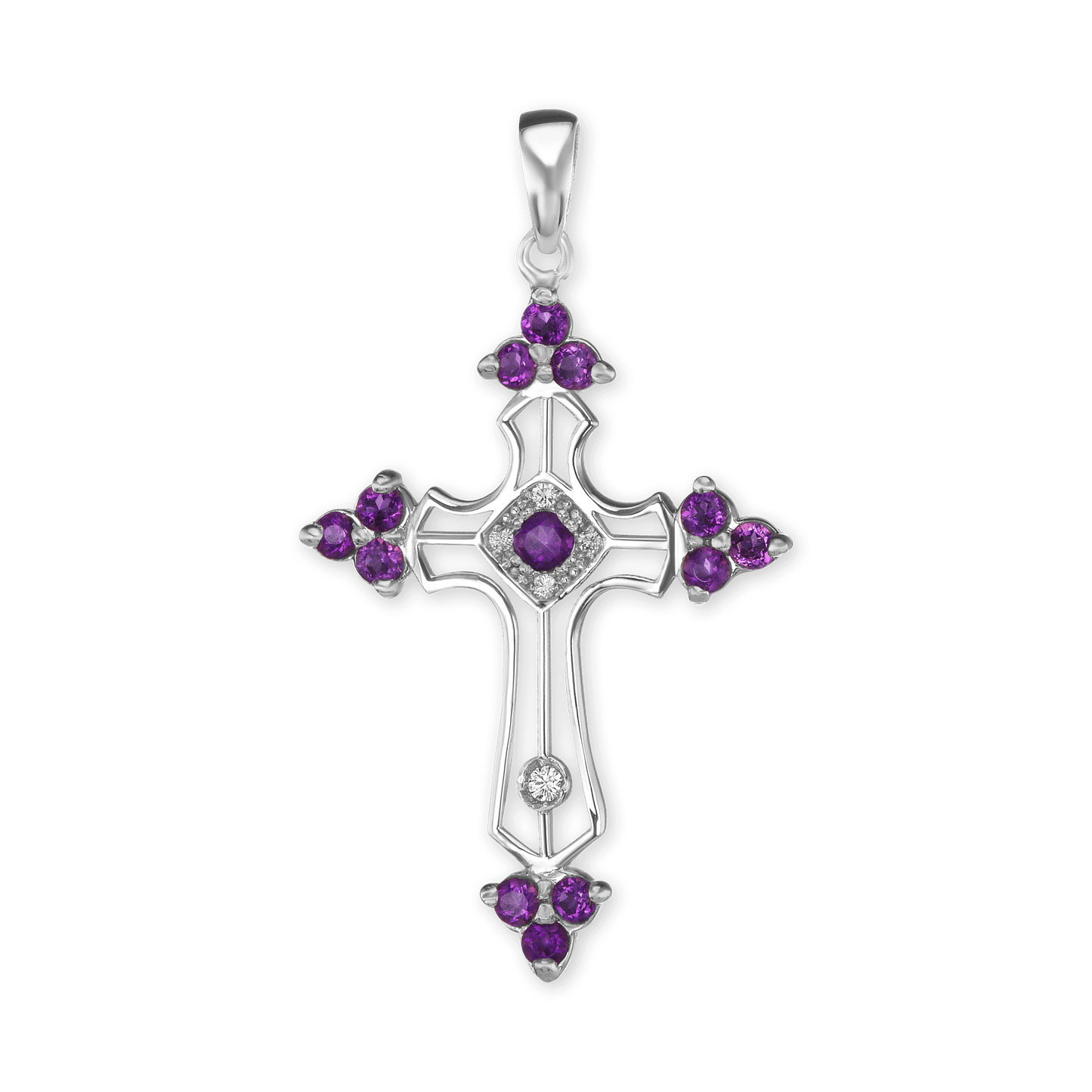 Trinity-Kreuz-Anhänger mit violettem Zirkonia in Sterlingsilber