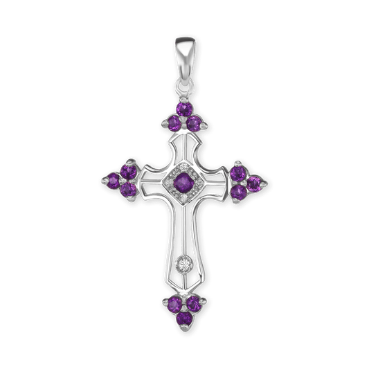 Trinity-Kreuz-Anhänger mit violettem Zirkonia in Sterlingsilber