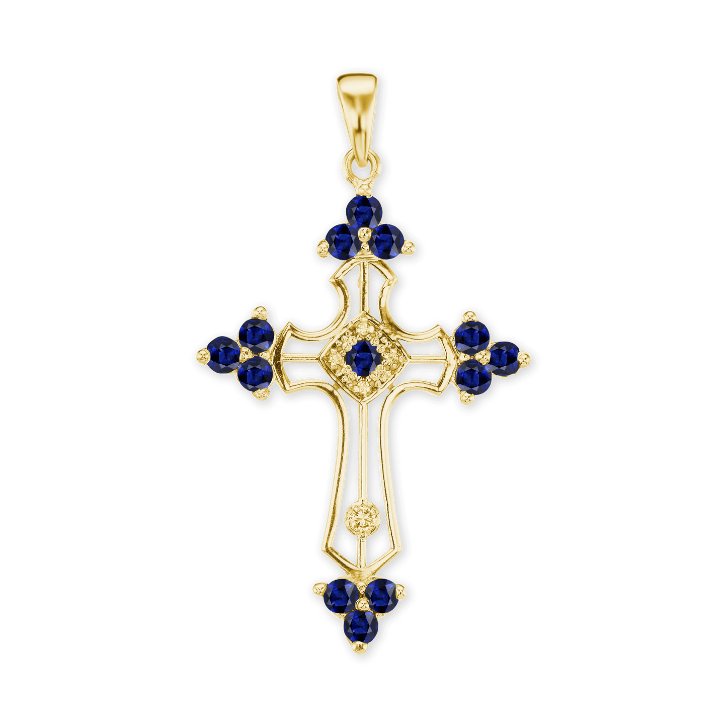Trinity Cross Pendant with Dark Blue Cubic Zirconia in Sterling Silver