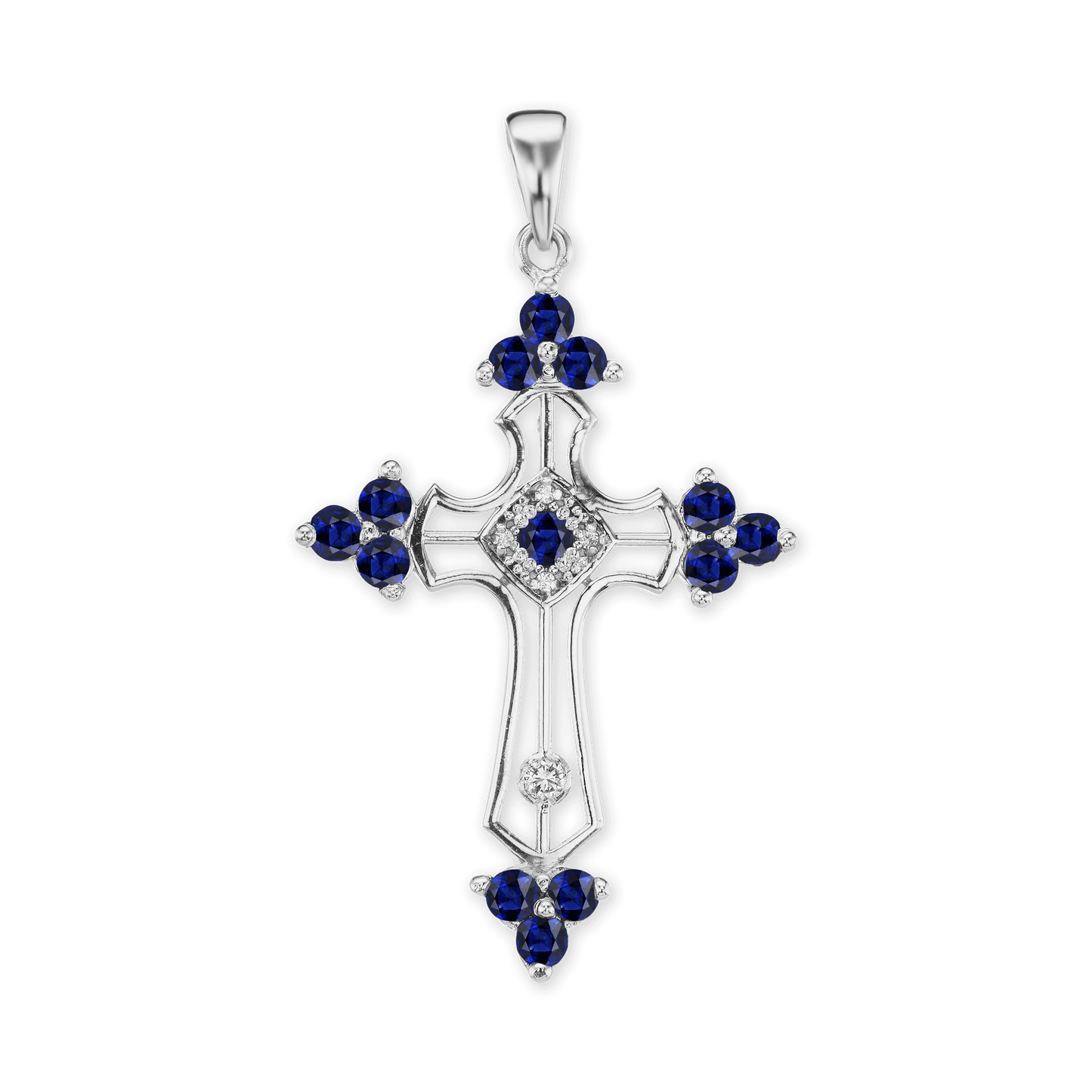 Trinity Cross Pendant with Dark Blue Cubic Zirconia in Sterling Silver