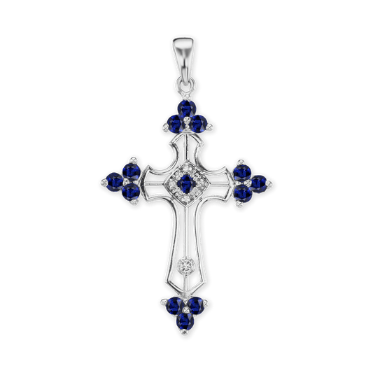 Trinity-Kreuz-Anhänger mit dunkelblauem Zirkonia in Sterlingsilber