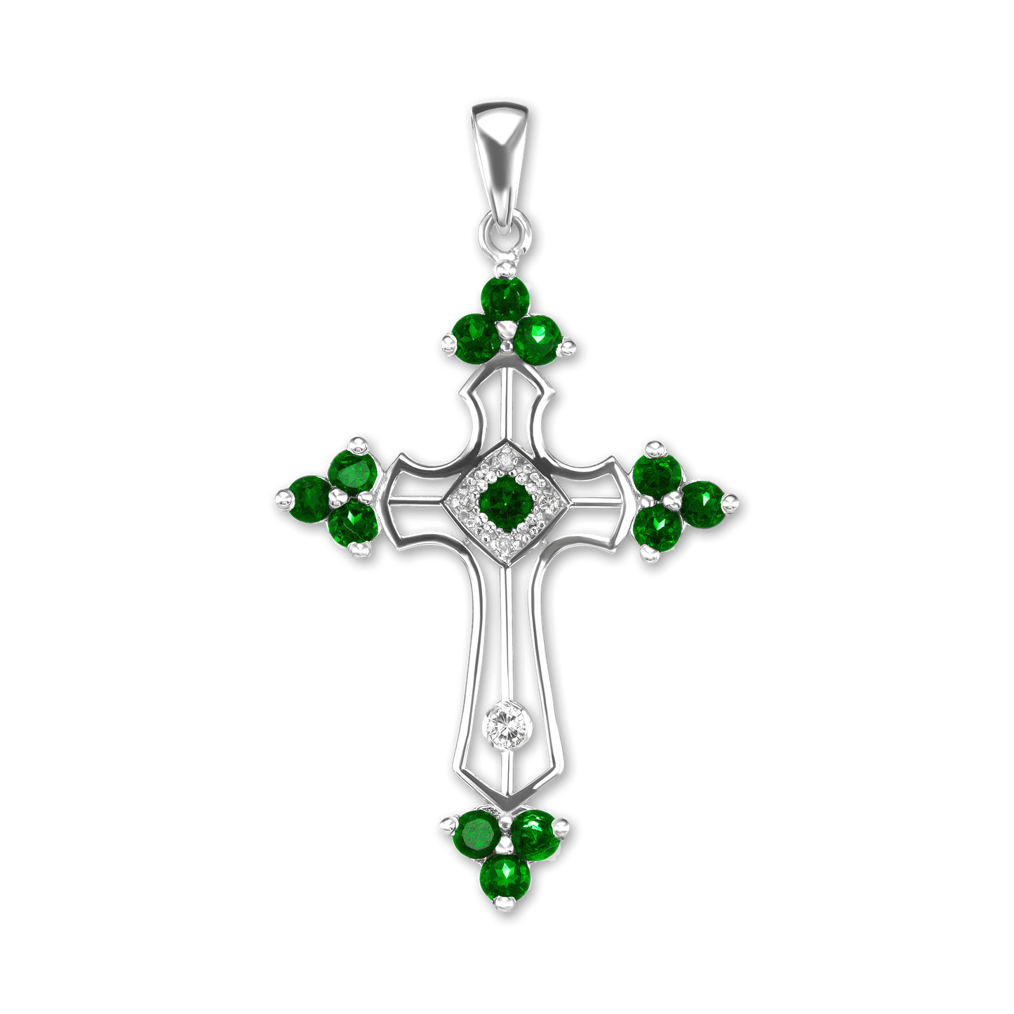 Trinity-Kreuz-Anhänger mit grünem Zirkonia in Sterlingsilber