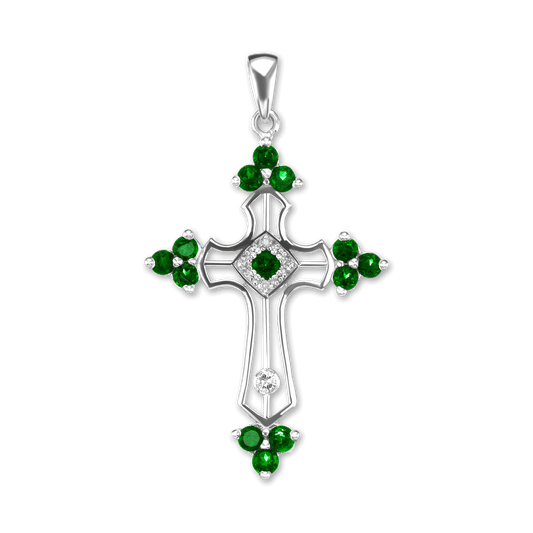 Trinity-Kreuz-Anhänger mit grünem Zirkonia in Sterlingsilber