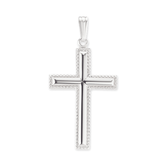 Erhabenes Kreuz mit detailliertem Rand aus Sterlingsilber
