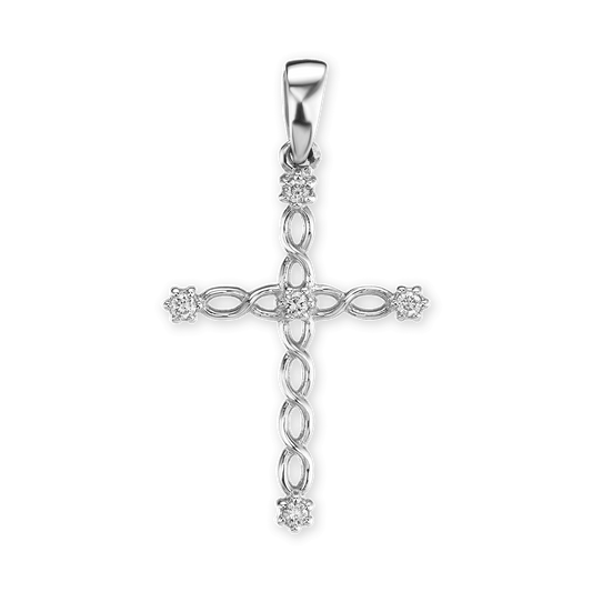 Gedrehter Filigran-Kreuzanhänger mit Diamanten in 14-karätigem Gelbgold
