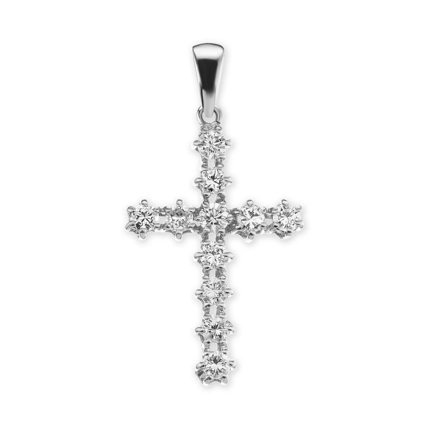 Moderner Kreuzanhänger mit Diamanten in 14-karätigem Weißgold