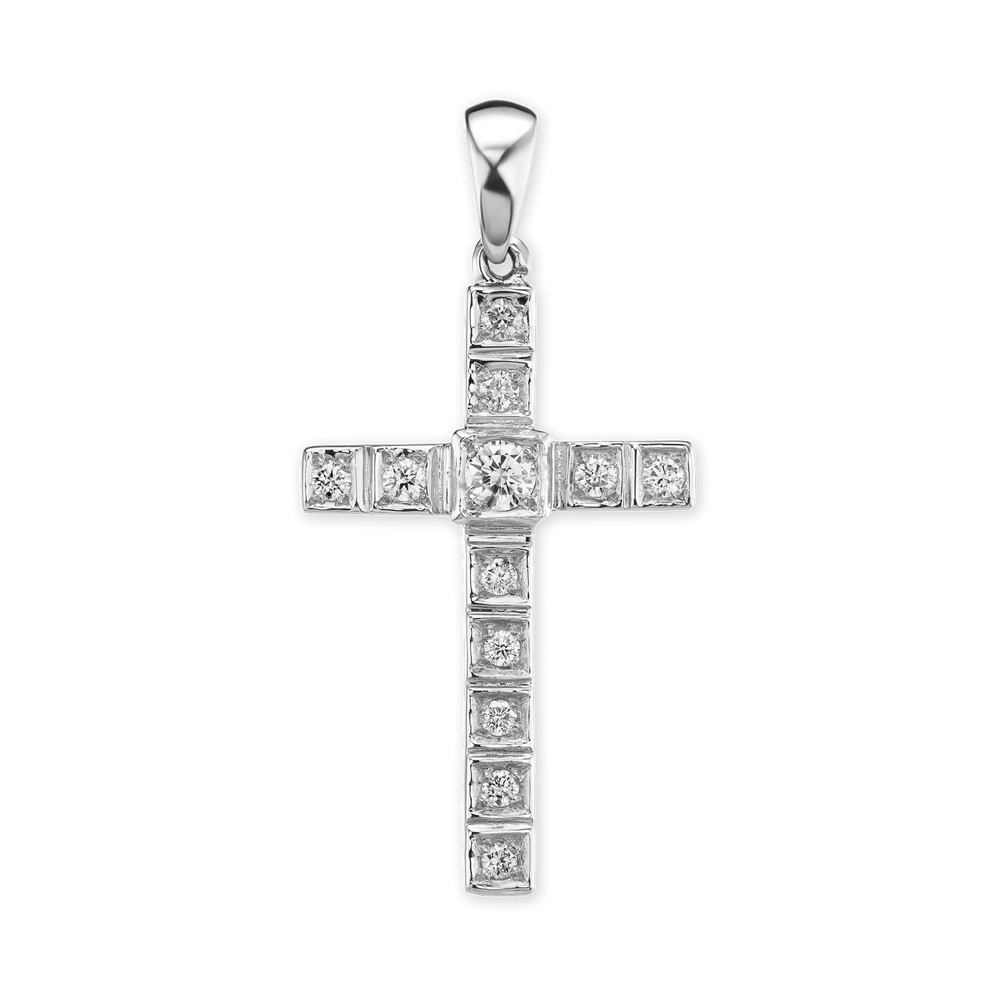 Klassischer Kreuzanhänger mit Diamanten in 14-karätigem Gelbgold