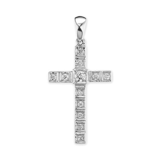 Klassischer Kreuzanhänger mit Diamanten in 14-karätigem Gelbgold