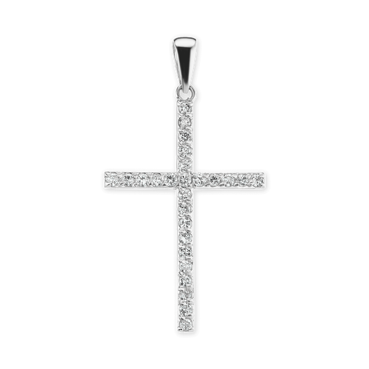 Schmaler Kreuzanhänger mit Diamanten in 14-karätigem Gelbgold