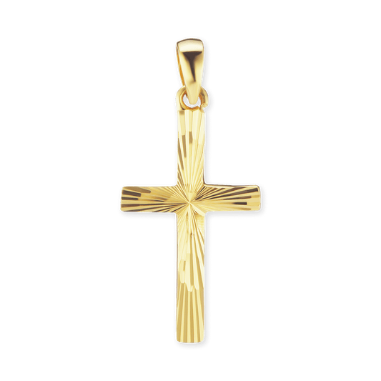 Klassischer Kreuzanhänger mit Diamantschliff-Design aus 14-karätigem Gelbgold