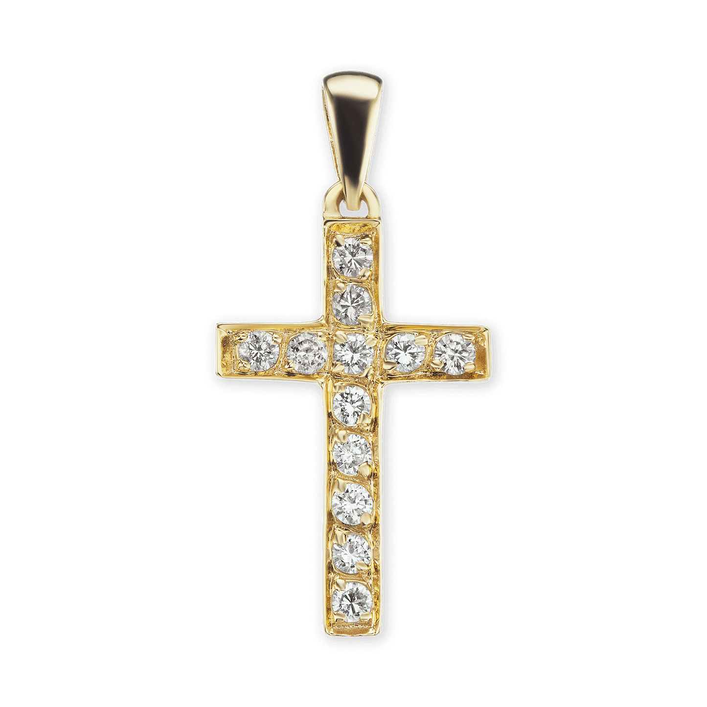 Klassischer Kreuzanhänger mit Diamanten in 14-karätigem Gelbgold
