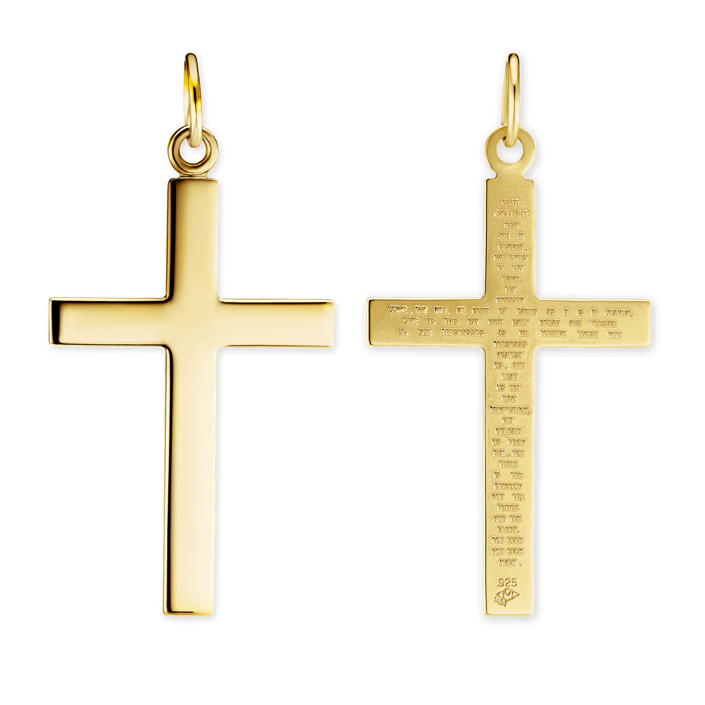 Klassischer Kreuzanhänger mit Vaterunser in 14 Karat Gelbgold