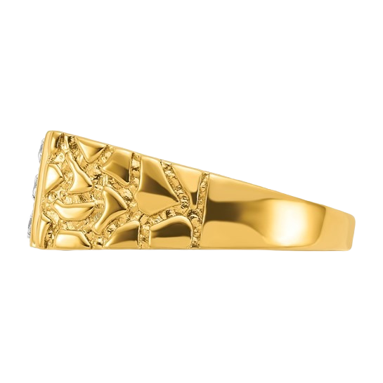 14-karätiger Goldnugget-Ring mit im Labor gezüchteten Diamanten