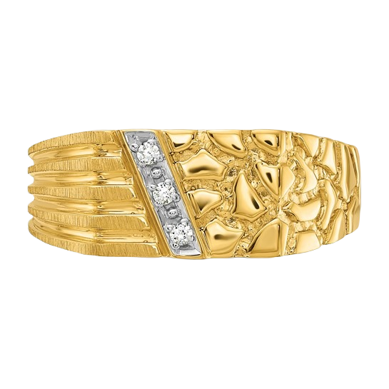 14-karätiger Goldnugget-Ring mit im Labor gezüchteten Diamanten