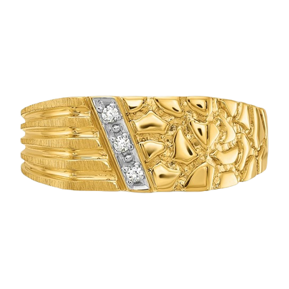 14-karätiger Goldnugget-Ring mit im Labor gezüchteten Diamanten