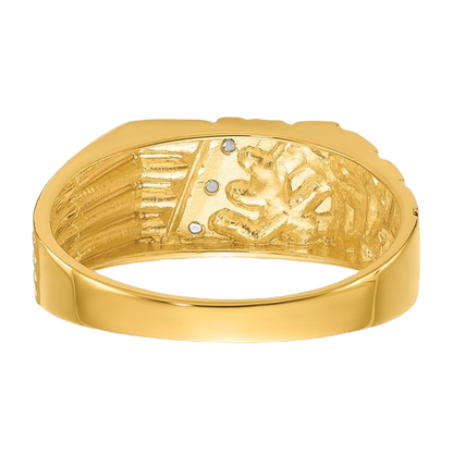 14-karätiger Goldnugget-Ring mit im Labor gezüchteten Diamanten