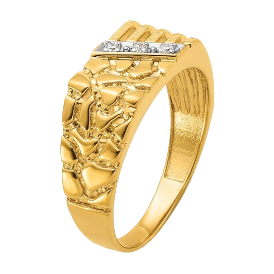 14-karätiger Goldnugget-Ring mit im Labor gezüchteten Diamanten