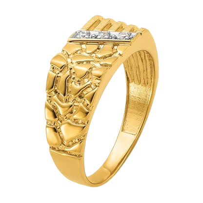 14-karätiger Goldnugget-Ring mit im Labor gezüchteten Diamanten