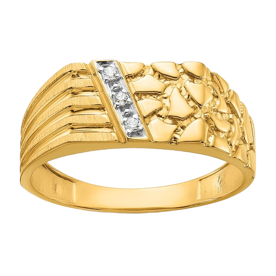 14-karätiger Goldnugget-Ring mit im Labor gezüchteten Diamanten