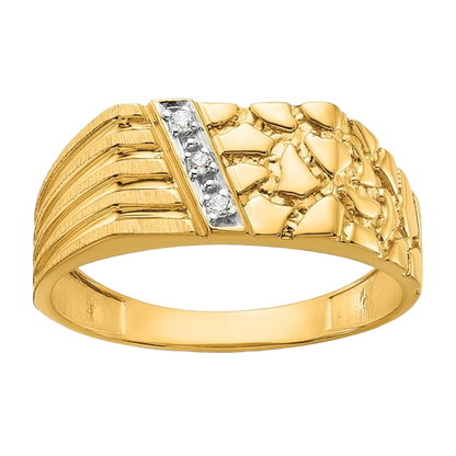 14-karätiger Goldnugget-Ring mit im Labor gezüchteten Diamanten