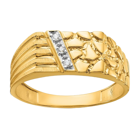 14-karätiger Goldnugget-Ring mit im Labor gezüchteten Diamanten