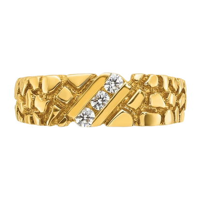 10K/14K Goldnugget-Ring mit Reihe natürlicher Diamanten